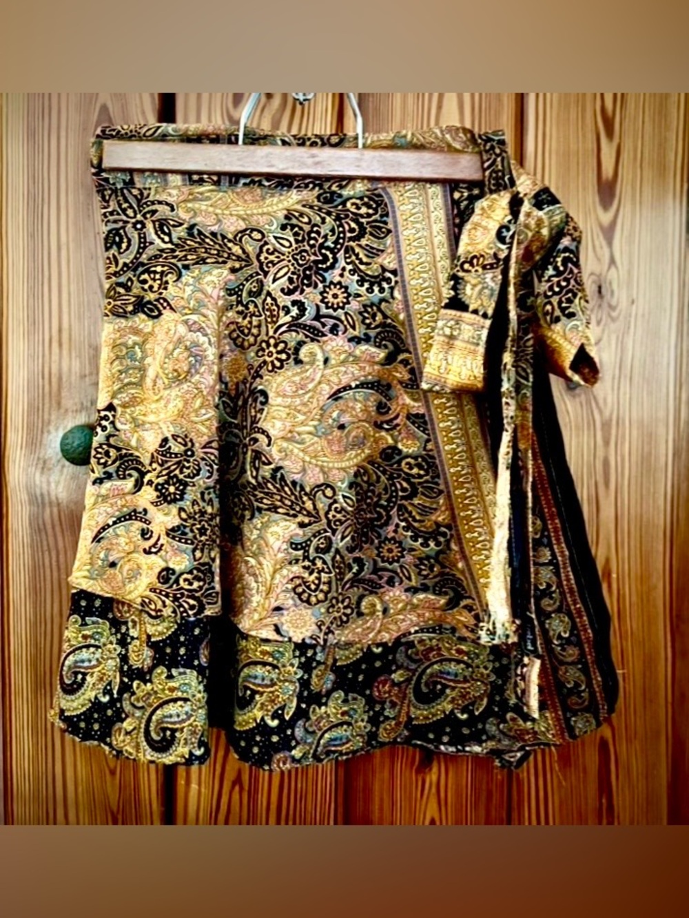 Reversible Silk Wrap Skirt, Tie waist, Contrast Double Layer, Paisley Boho